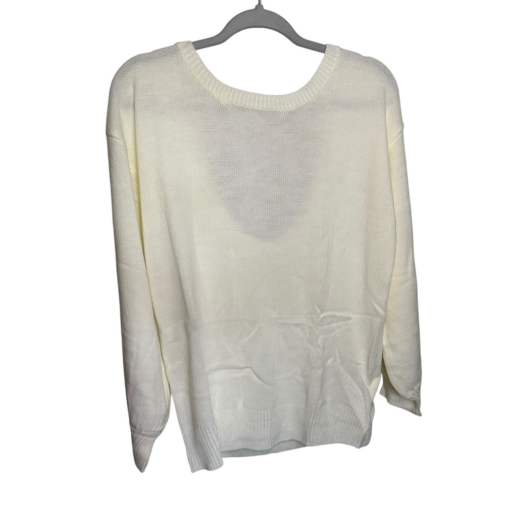 Cupshe Cream Knit Sweater Open‎ Back Long Sleeve Pullover Casual Womens